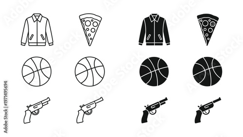 Contrasting pairs of everyday objects and their variations in black and white