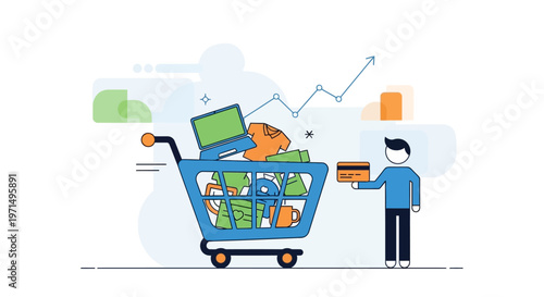 E-commerce shopping cart, online store, digital marketing, retail business vector