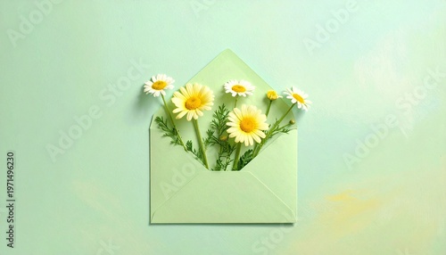 Minimalist Greeting Concept with Chamomile Flowers

