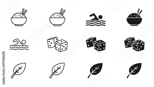 Collection of icons representing food, leisure, and gaming activities