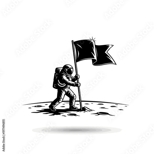 Astronaut Planting Flag on Moon Surface.