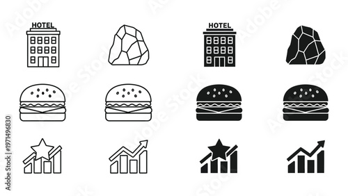 Contrast between traditional and modern representations of hospitality, food, and growth icons