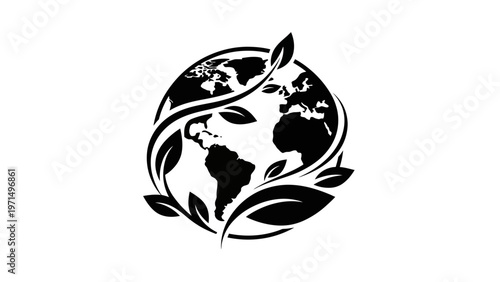 Globe with leaves eco friendly symbol.