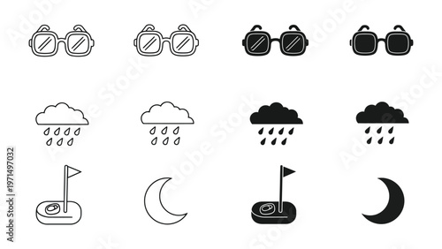 Weather and activities illustrated with icons and sunglasses