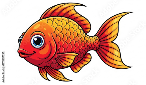 Cute Red Tropical Fish Cartoon Vector Illustration Isolated Marine Aquarium Design