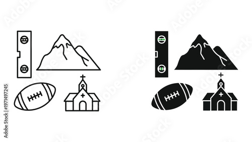Foto Contrast between classic and modern icon designs of sports and nature elements