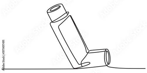 A single continuous line drawing of a medical asthma inhaler for respiratory health treatment Vector, illustration