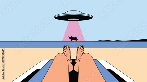 Black silhouette of a person under a pink umbrella against a blue sky background