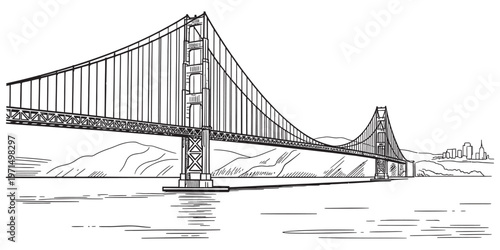 A detailed black and white line drawing of the iconic golden gate bridge in san francisco california Vector, illustration