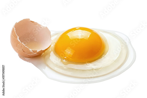 Εκτύπωση καμβά Raw cracked egg with bright yellow yolk isolated