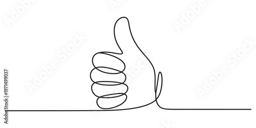 Minimalist continuous single line drawing of a thumbs up hand gesture isolated on white background Vector, illustration