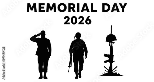 Military Memorial Day Silhouette Tributes Saluting Soldier Rifle Battlefield Cross Vector Style