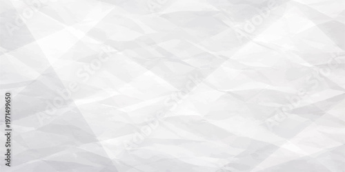 A blank white sheet of crumpled paper texture features a rough surface of creased wrinkles and old vintage grunge patterns on a damaged crushed material