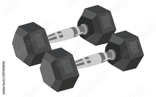 Modern hex dumbbells illustration for fitness and strength training