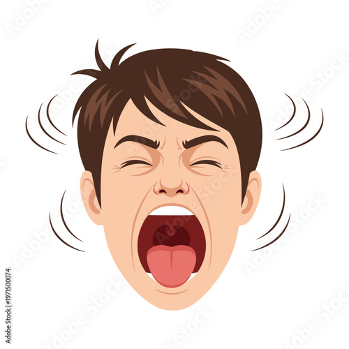 Illustration of a man shouting loudly with his mouth wide open and eyes closed in frustration