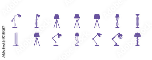 Minimal standing lamp icon pack suitable for digital and print design on white.