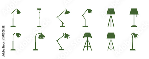 Standing lamp icon set isolated on a white background for web, print, and app design.