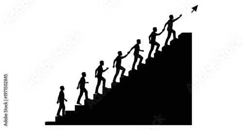 Silhouettes Climbing Stairs Together Helping Each Other Ascend to Success Leadership