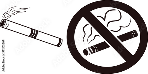 Cigarette icon and no smoking sign