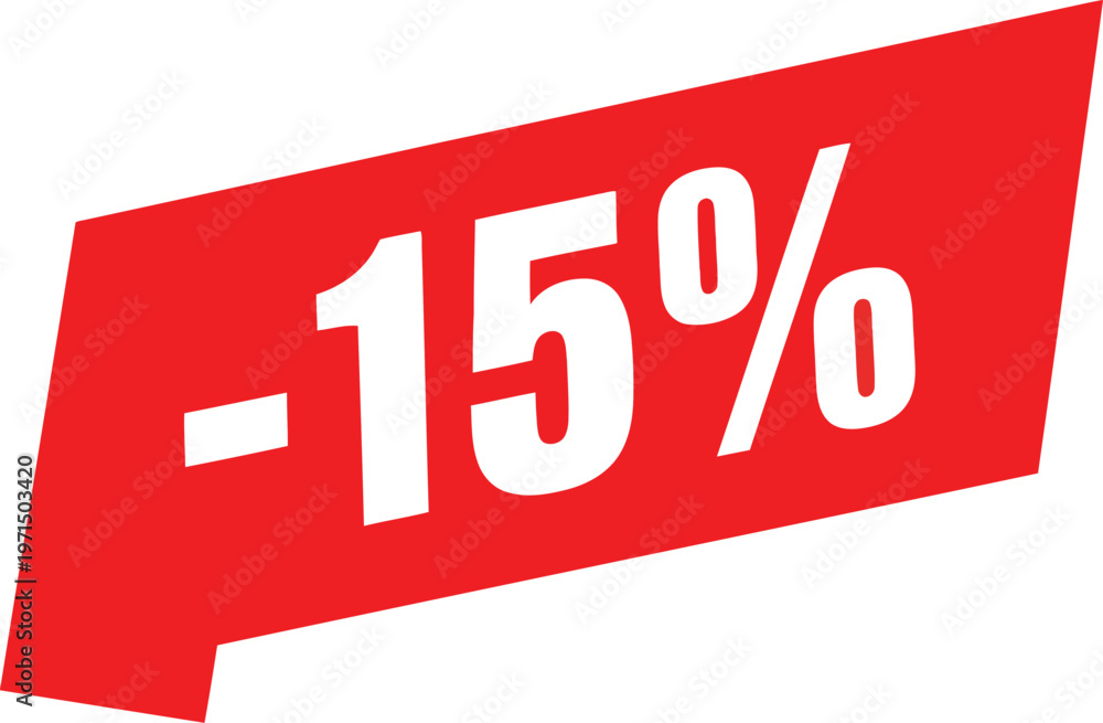 Fototapeta premium Red banner displaying a fifteen percent discount in bold white text Vector