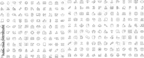 Big Set of Medical and Healthcare web icons in line style. Part 1. Medicine, check up, doctor, dentistry, pharmacy, lab, scientific discovery, collection. Editable stroke.
