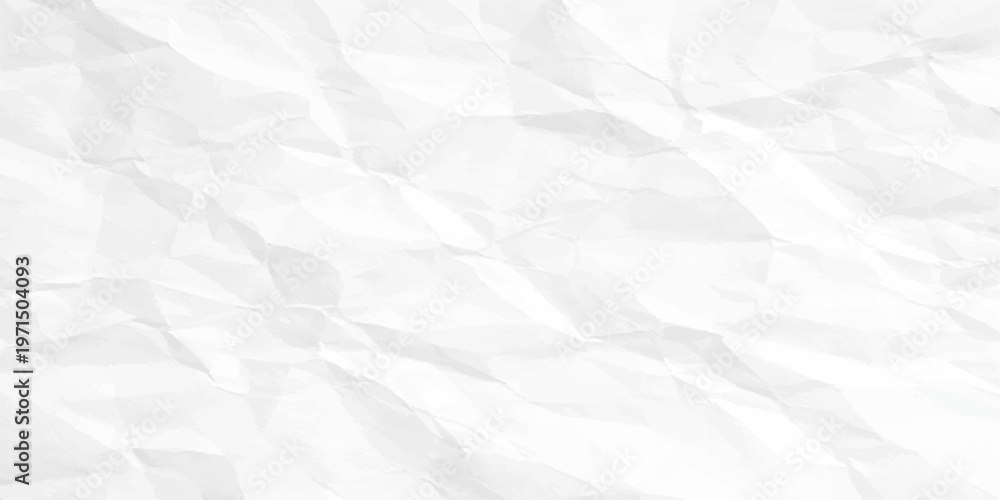 Fototapeta premium A blank sheet of white crumpled paper features a rough wrinkled texture and creased grunge pattern on an empty old surface for a vintage material backdrop design
