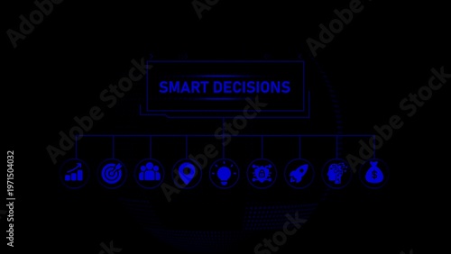 Blue silhouette representing various smart decision concepts