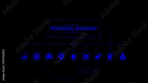 Blue silhouette of business management concepts with text management leadership teamwork