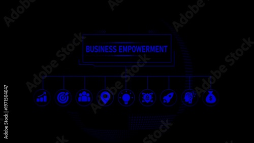 Silhouette set for business empowerment concept with blue neon lighting blue light