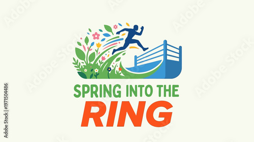 Spring-Themed Logo with Athlete Jumping into a Boxing Ring
