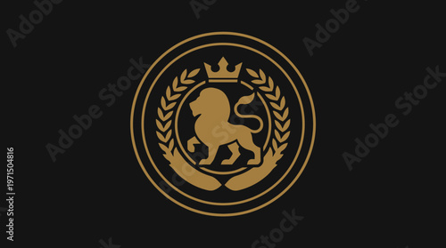 Gold Lion Crest on Black Background