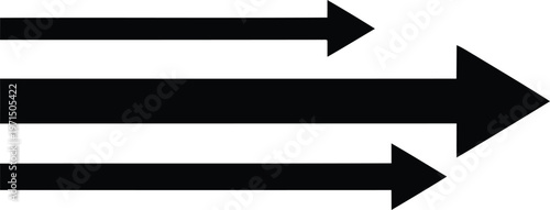 Three black arrows pointing to the right aligned vertically with slight spacing Vector