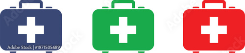 Three differently colored first aid kits displayed side by side Vector