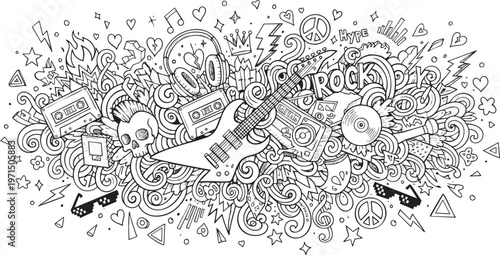 Rock Music Hand Drawn Doodle Art Vector Illustration