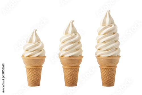 Konstfotografi Three soft serve vanilla ice cream cones in sizes