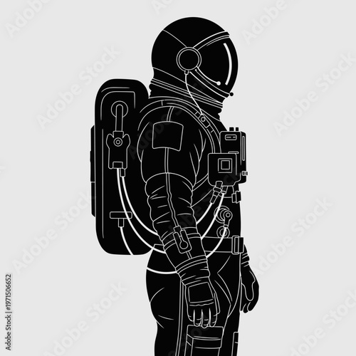 Astronaut Silhouette Side View with Backpack