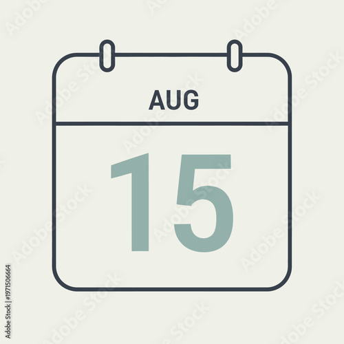 August 15th Calendar Date Reminder Icon - Simple Flat Design
