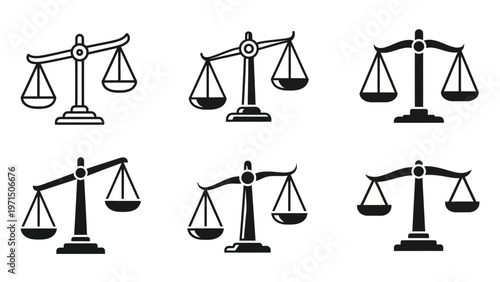 Balance Scales Icons Set, Justice Symbol, Legal Balance, Weighing Fairness