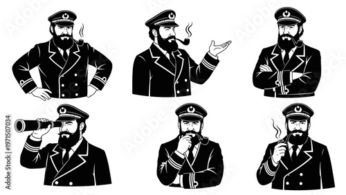 Captain, Sailor, Navigator: Set of Icons - Vintage Nautical Character Illustrations