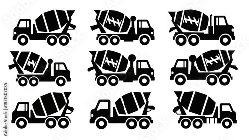 Cement Mixer Truck Icons Set: Construction Vehicles Collection
