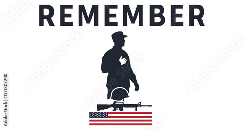 Soldier Silhouette Remembering Fallen Comrades with US Flag and Rifle Graphic Design