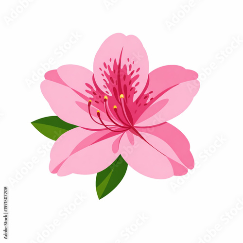Canvastavla Light pink azalea flower with green leaves vector illustration isolated