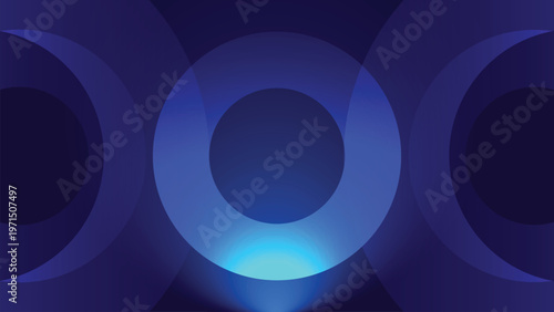 Modern elegant dark gradient circle background with glowing blue rings and abstract light effects for futuristic technology banner and presentation design