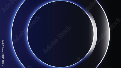 Elegant dark gradient circle background with glowing neon rings and abstract blue light effects, futuristic modern design for technology banner and digital layout