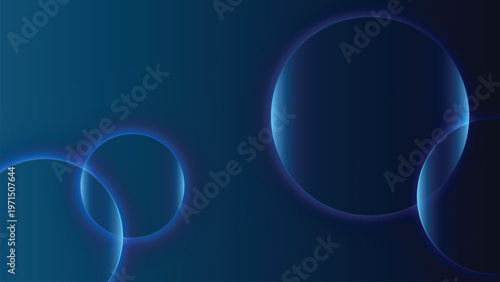 Elegant dark gradient circle background with glowing neon rings and abstract blue light effects, futuristic modern design for technology banner and digital layout