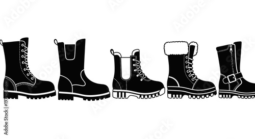 Collection of diverse boot silhouettes on white background