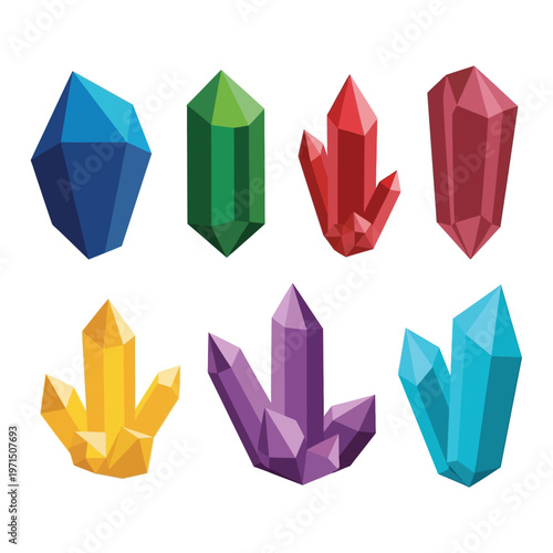 Collection of Colorful Gemstones and Crystals on White Background