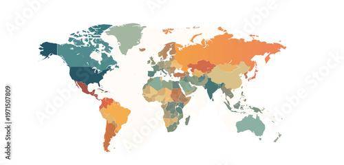 World map with countries shown in different colors.