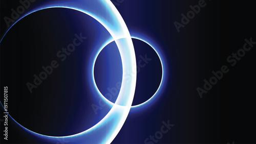 Dark elegant gradient circles with glowing neon light rings, abstract futuristic background design for technology banner, presentation and digital layout