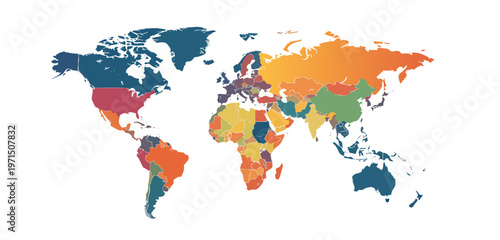 World map with countries shown in different colors.